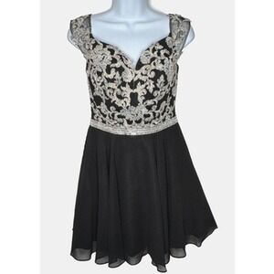 Dancing Queen Dress Sz S Black Silver Embroidered Rhinestone Short Hoco Formal